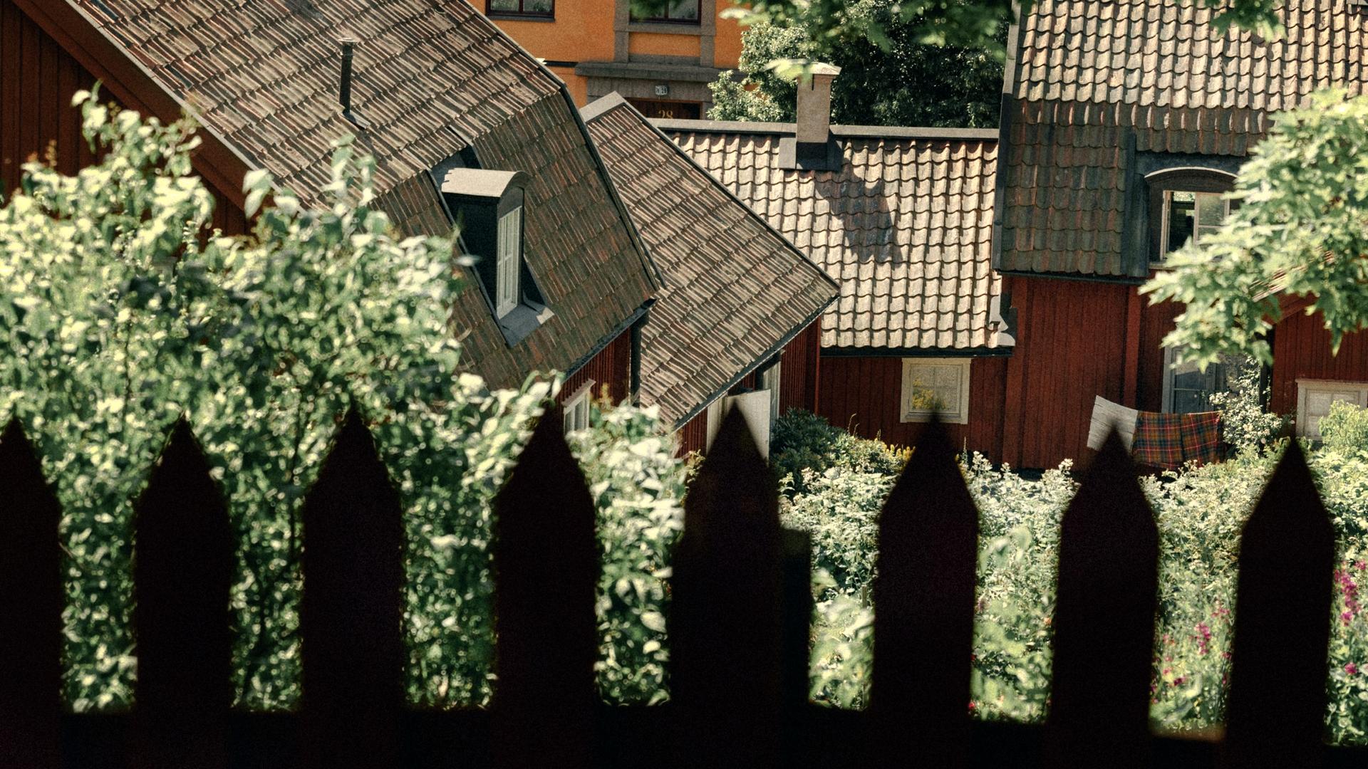 dekorativ bild gamla hus röda stugor