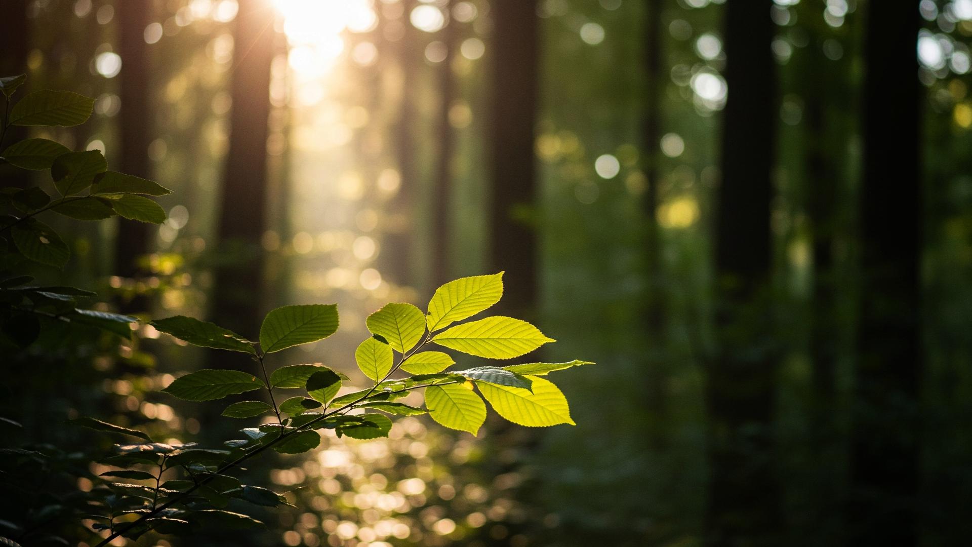 En dekorativ bild med solljus på löv