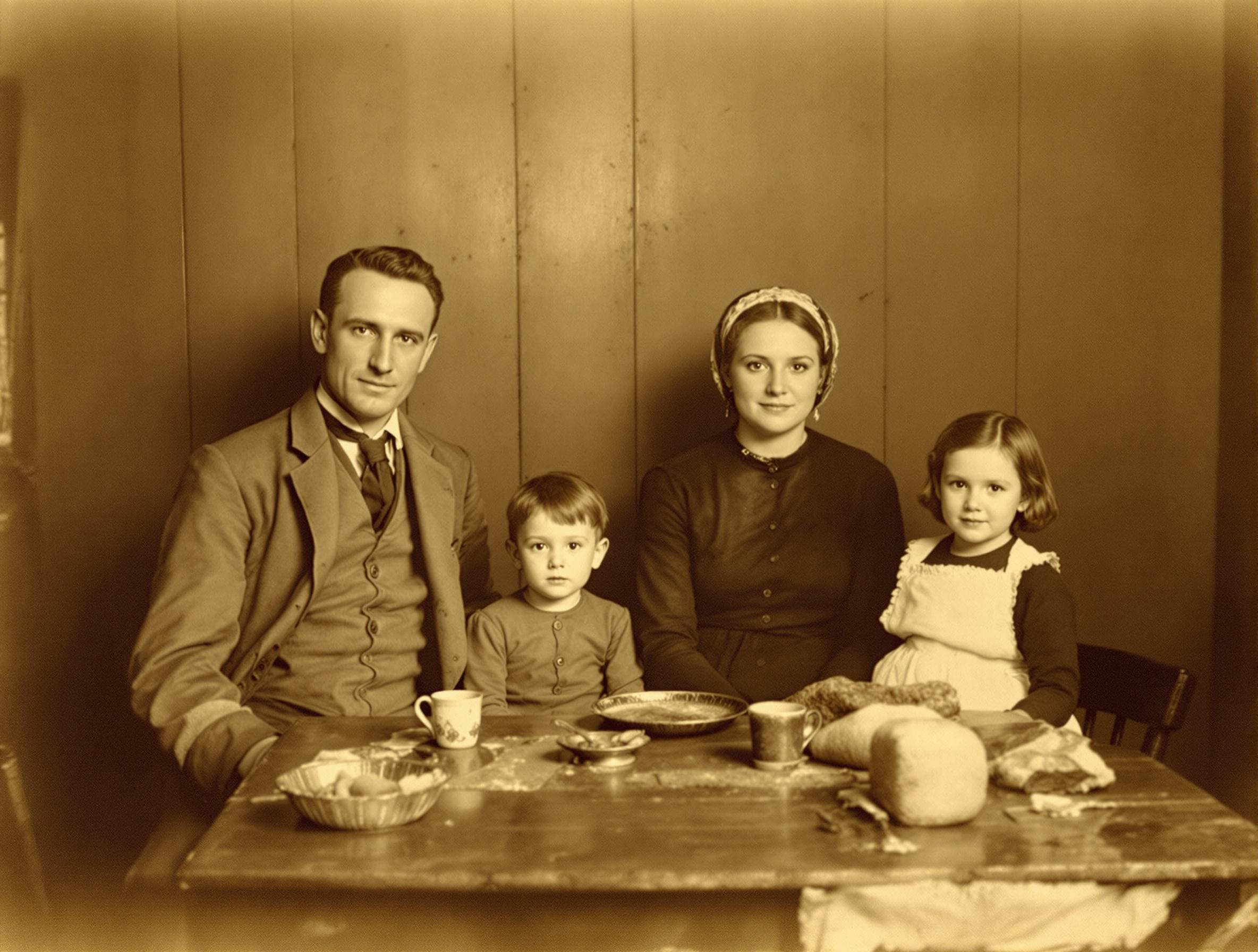 1800-talsbild på familj vid köksbord.