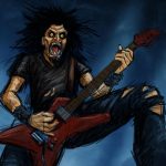 Illustrerad bild på heavy metal-gitarrist.