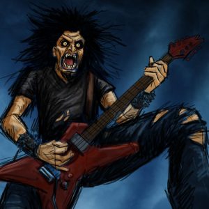 Illustrerad bild på heavy metal-gitarrist.