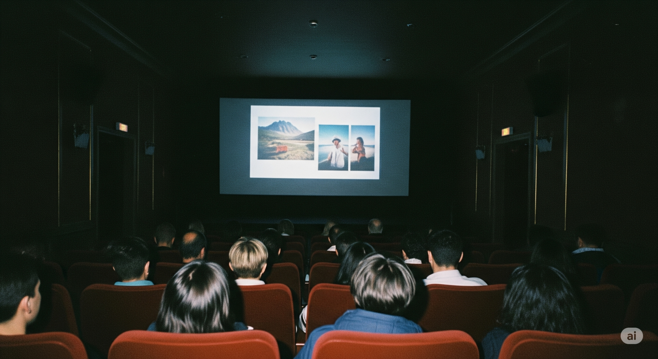 Publiken i en biograf ser på ett bildspel som visas upp på bioduken