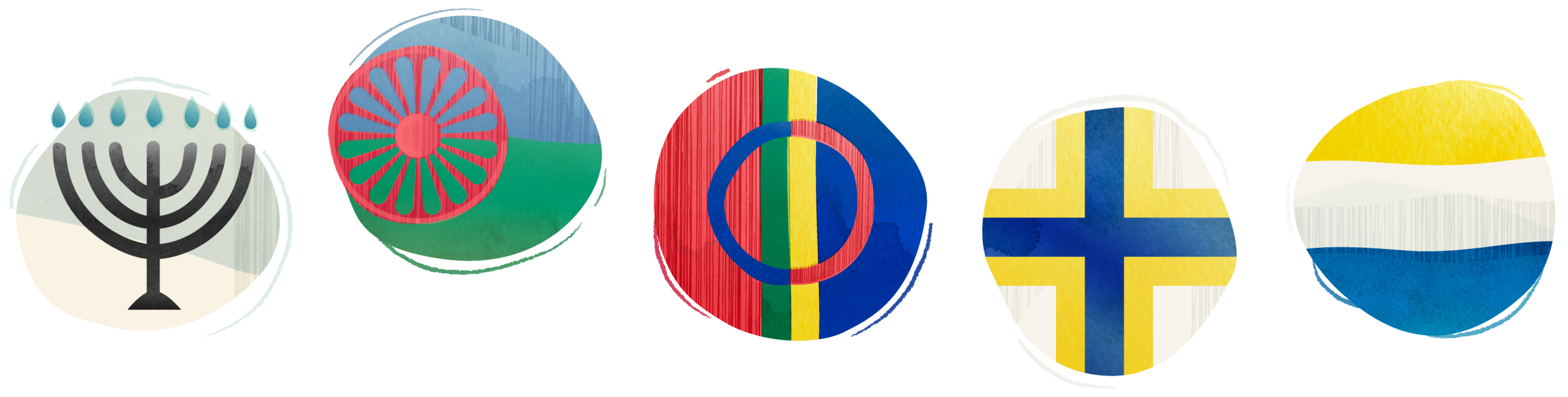 De fem nationella minoriteternas flaggor
