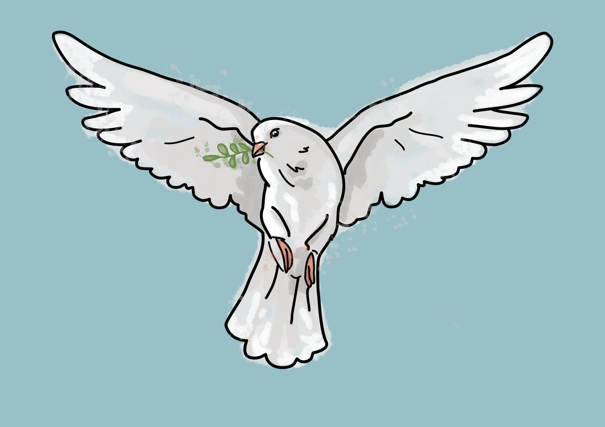 vit duva fred oliv illustration