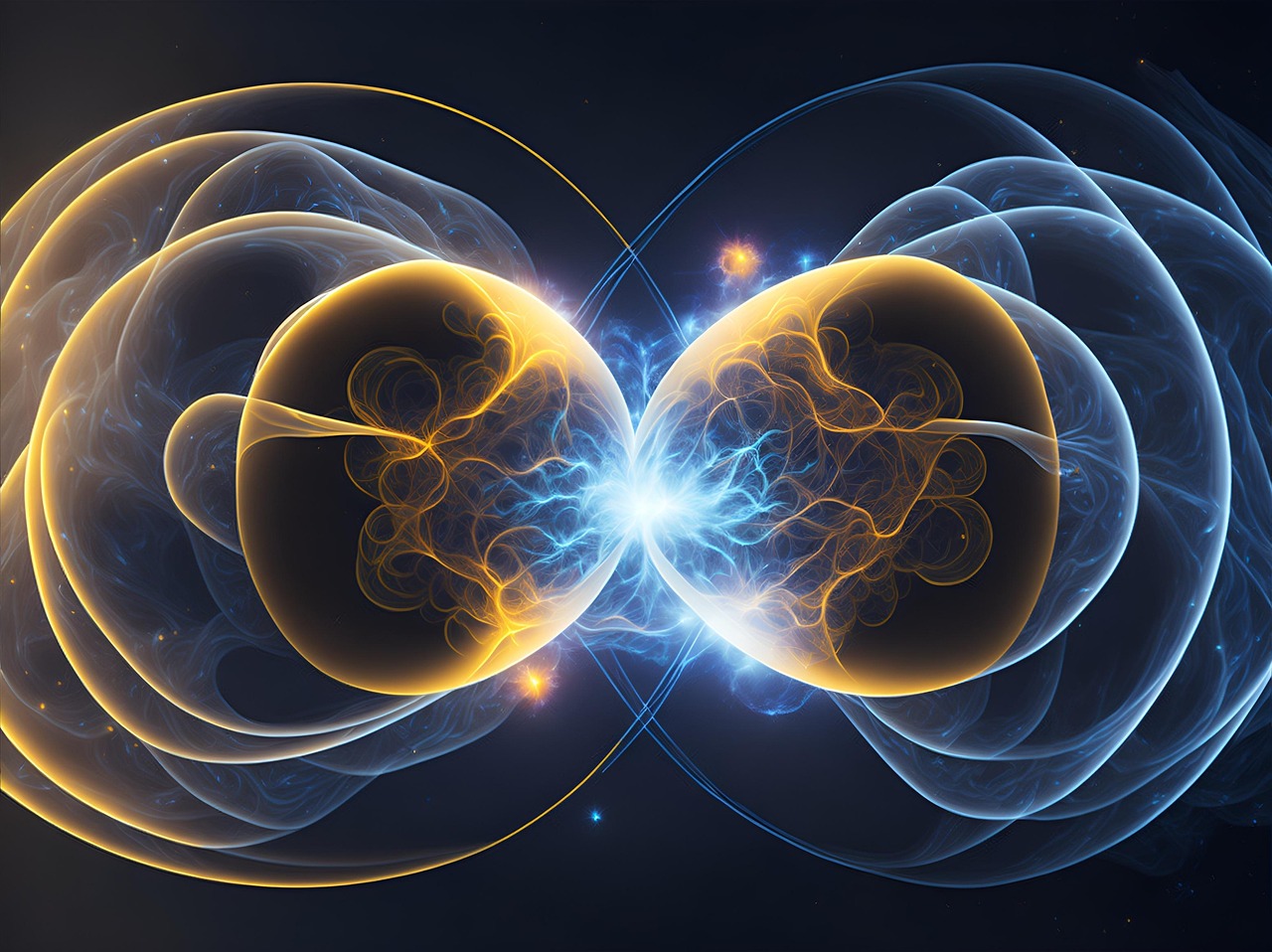 Ai-bild. Atomer. Kärnkraft Gravitation och integrabla modeller