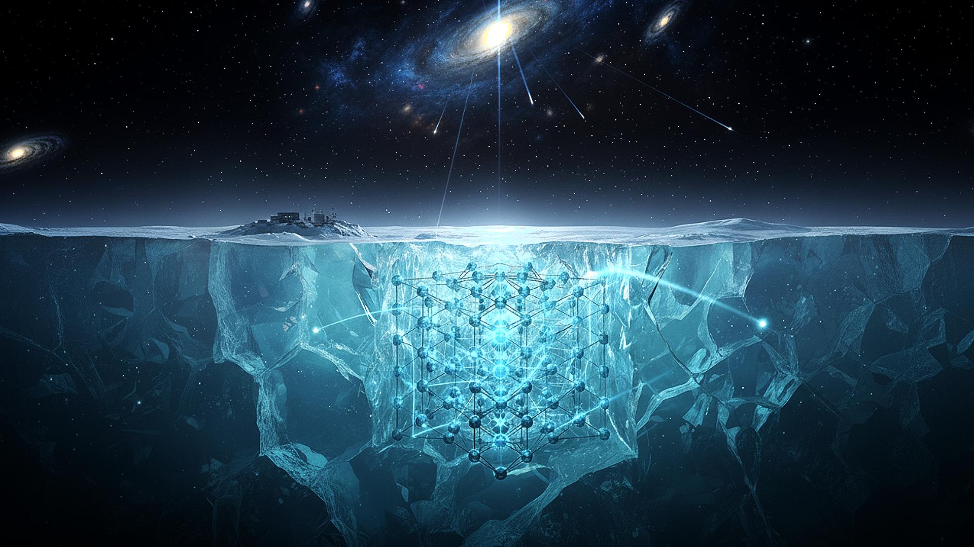 en abstrakt rendering av Icecube teleskopet