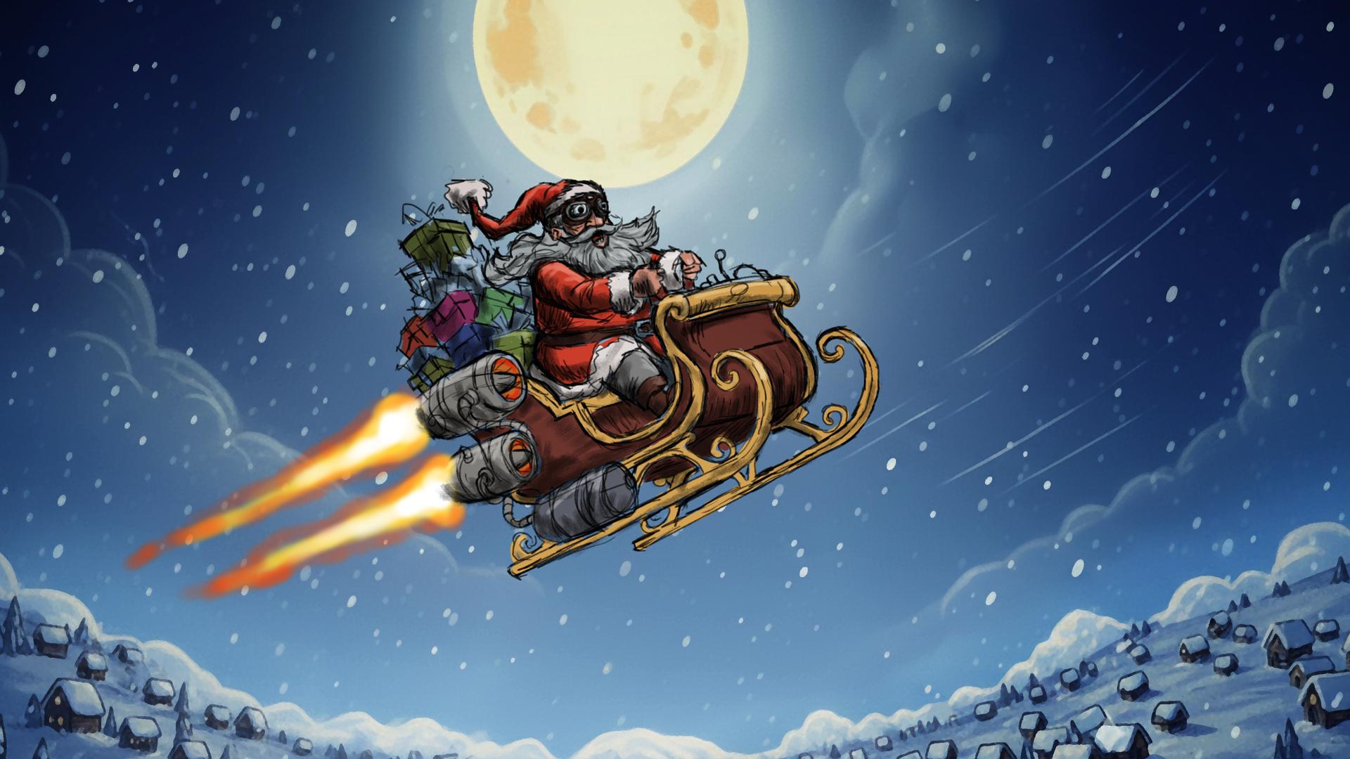 Jultomten på sin raketsläde