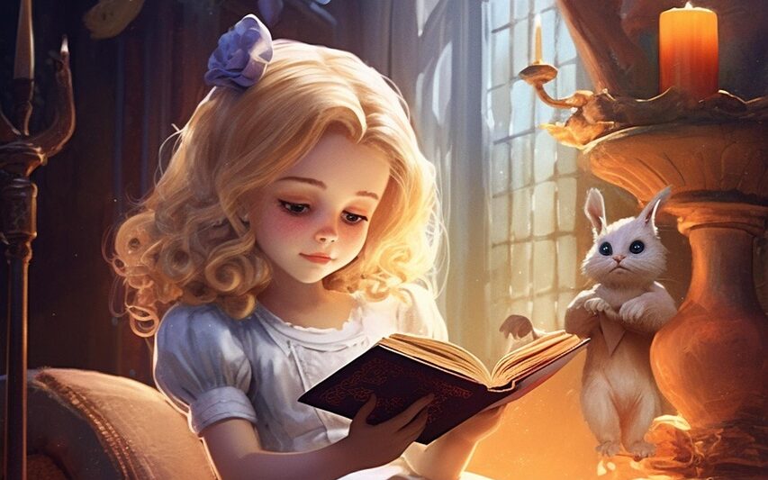 en liten tjej som läser sagor.