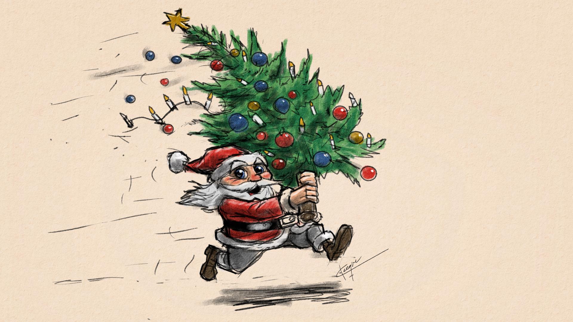 Tomten snor julgranen Julgransplundring på Vaksala torg