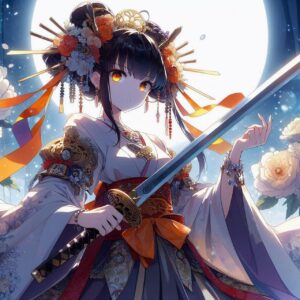 Bild på animerad mangafigur som håller i ett svärd.