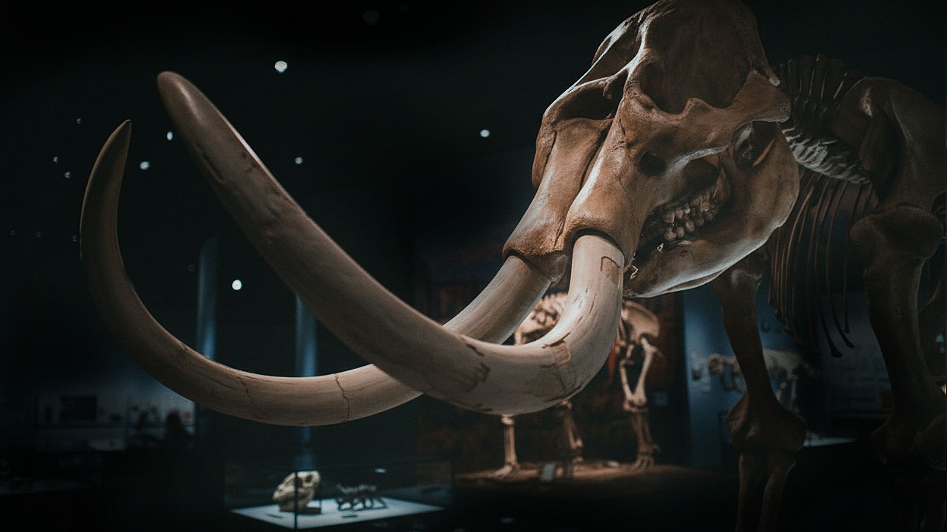 Ett kranium av en mammut på ett museum