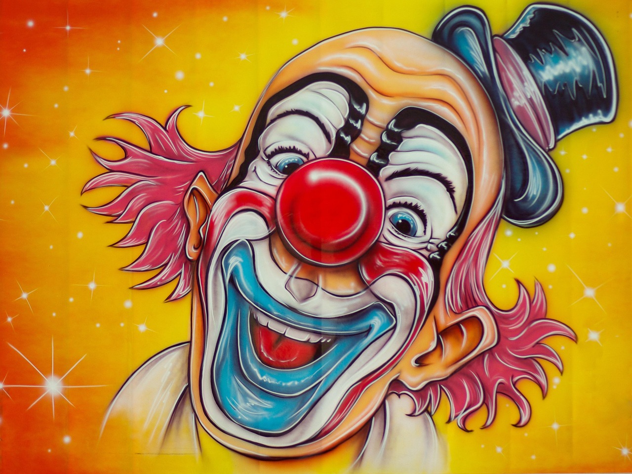 En tecknad glad clown.