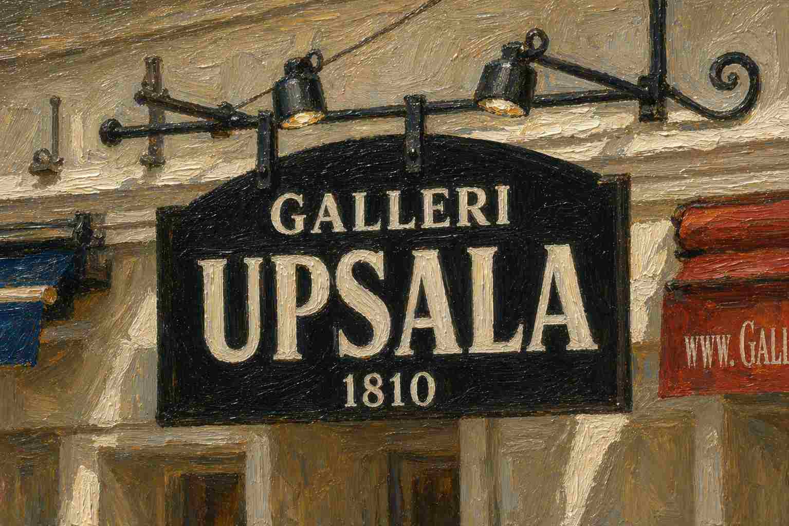 Bild: AI-genererad oljemålning av skylt med texten Galleri Upsala 1810.