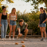 Foto som visar personer spelande boule.