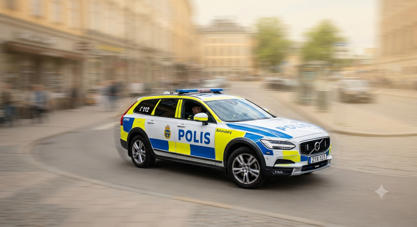 Bild på en svensk polisbild med suddig bakgrund.