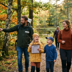 Bild på en familj som går på en tipspromenad.