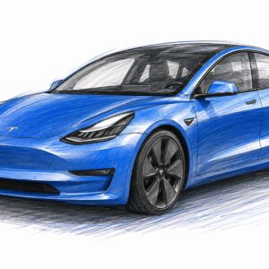 AI-genererad teckning av en Tesla-bil.