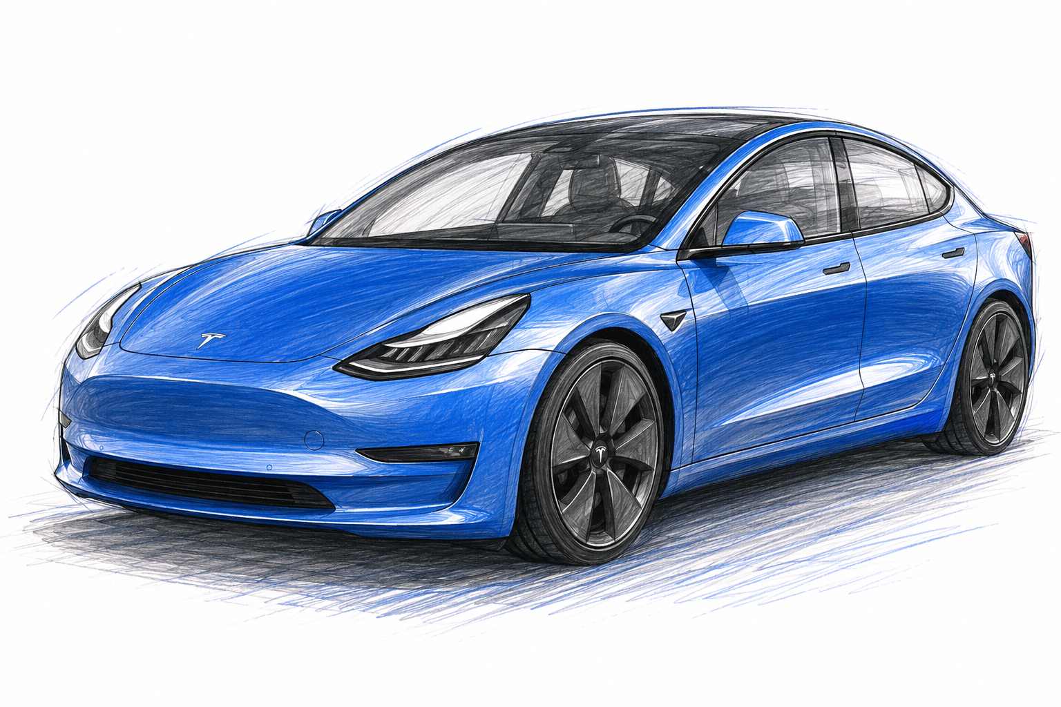 AI-genererad teckning av en Tesla-bil.