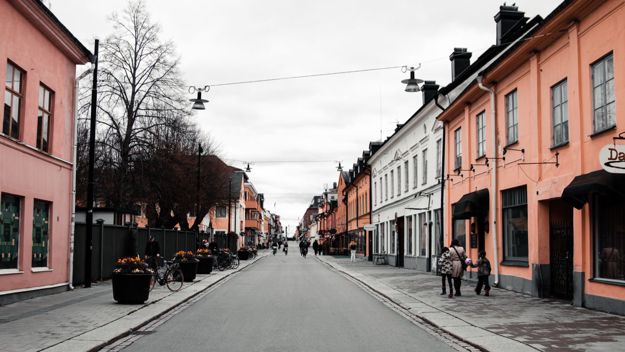 gata med trottoarer och hus