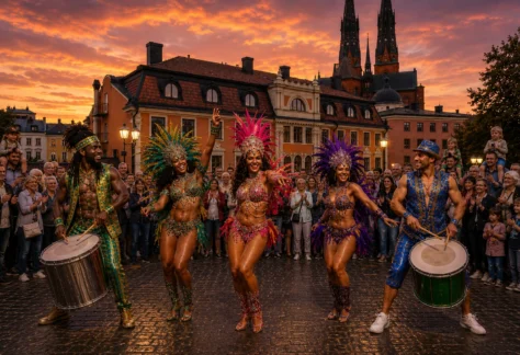 Brasilianska festivaldansare på kulturnatten 2026
