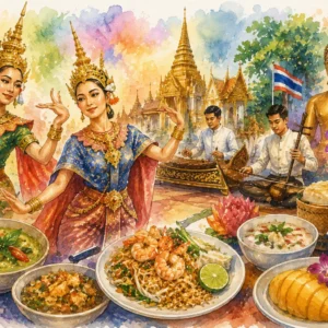 Montage av bilder som representerar thailändsk kultur
