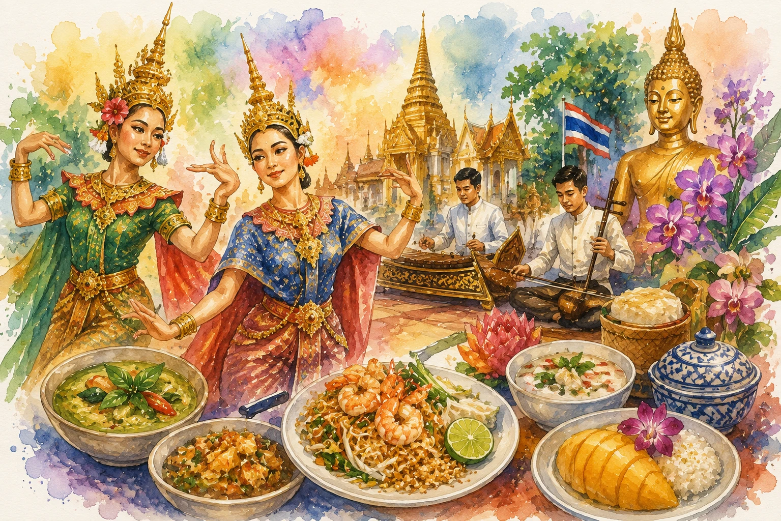 Montage av bilder som representerar thailändsk kultur