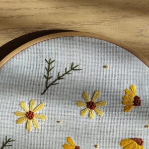 Bild på blommigt broderi.