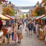 Personer som besöker en knallemarknad