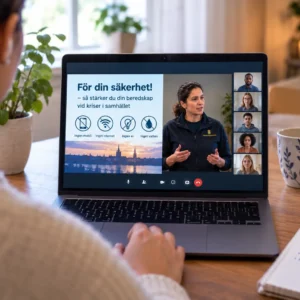 bilden visar en öppen laptop där det pågår en onlinekurs, riktad till privatpersoner angående krisberedskap