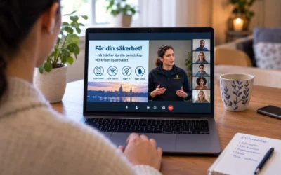bilden visar en öppen laptop där det pågår en onlinekurs, riktad till privatpersoner angående krisberedskap
