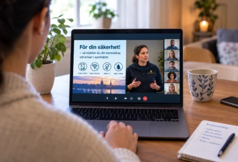bilden visar en öppen laptop där det pågår en onlinekurs, riktad till privatpersoner angående krisberedskap