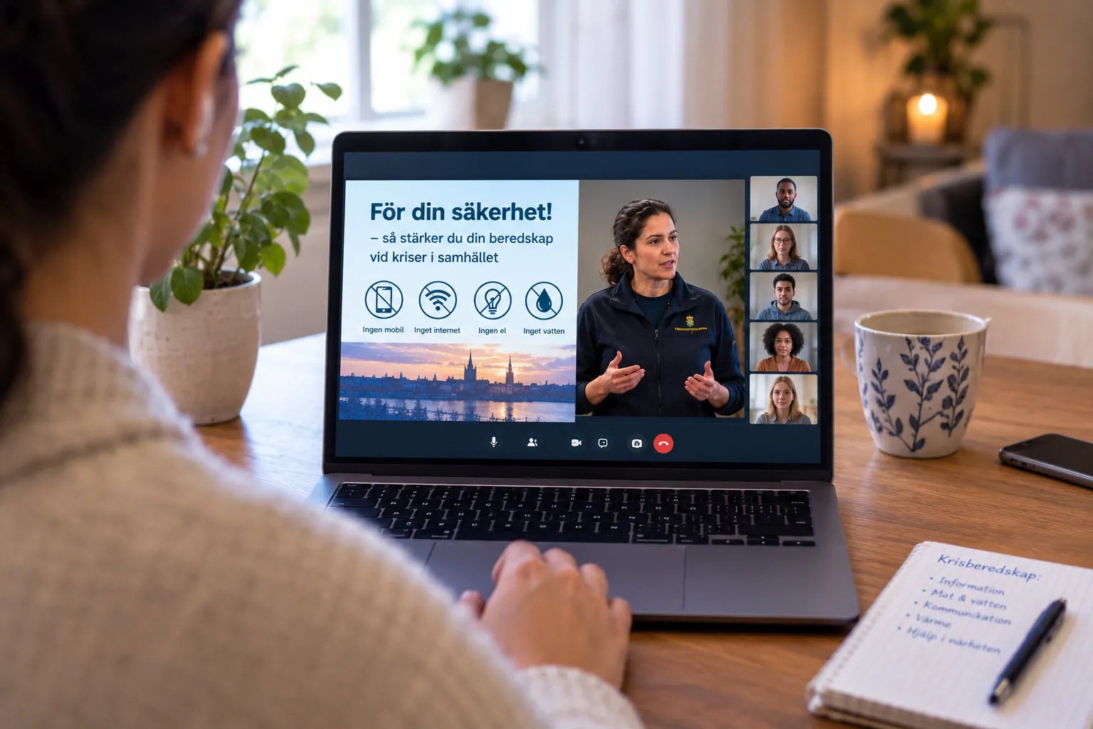 bilden visar en öppen laptop där det pågår en onlinekurs, riktad till privatpersoner angående krisberedskap